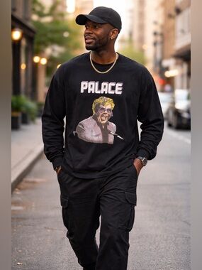 Vtg Palace Skateboard Elton John Long Sleeves - Black - Purple Men’s Size XL